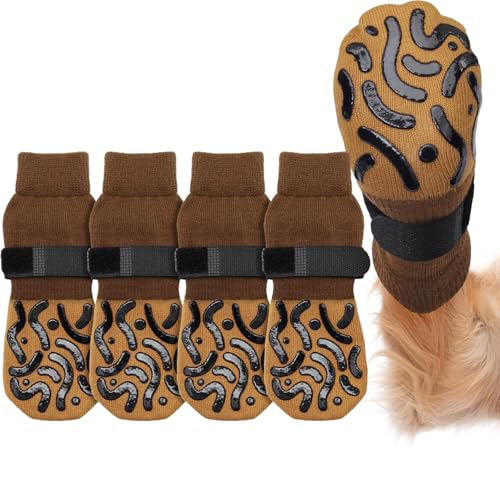 AOOTUERL 2 Paar Hundesocken stoppen Lecken, Pfotenschutz, verstellbare Stiefel, Greifer Anti-Rutsch-Stiefel verhindern Lecken für ältere Hunde auf Hartholzboden von AOOTUERL