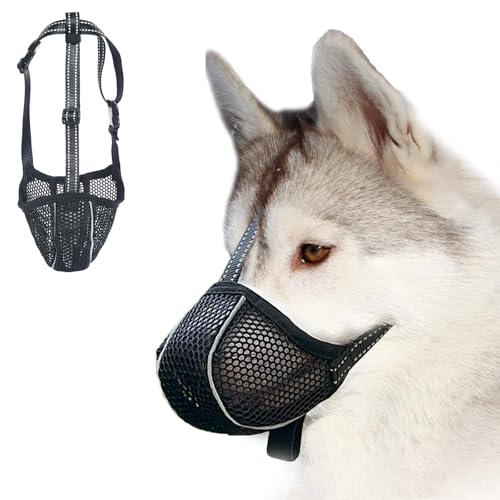 Maulkorb für Hunde, Maulkorb für Hunde, gegen Beißen, atmungsaktive Maske für Haustiere, reflektierend und verstellbar, für Welpen, klein, mittel, groß (L, schwarz) von AOOTUERL