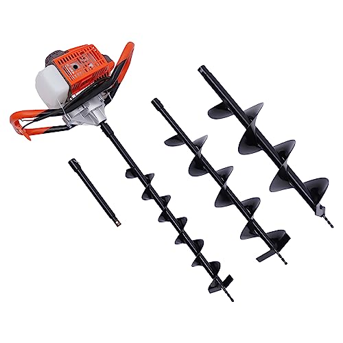 AOOUNGM Benzin Erdbohrer 2.4 PS 2-Takt Gartenbohrer, Erdlochbohrer Pfahlbohrer mit Griff, Benzin Gartenbohrer (inkl. 3 Bohraufsätzen, 115mm, 150mm, 200mm) von AOOUNGM