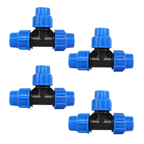 AOROPS 4 Stück T-Stück PE Rohr Fitting, PP Fitting 25 mm Kupplung kompatibel, PE Rohr Klemmverbinder Verschraubung Rohre Zubehör für Verlegerohr Anschlussstücke von AOROPS