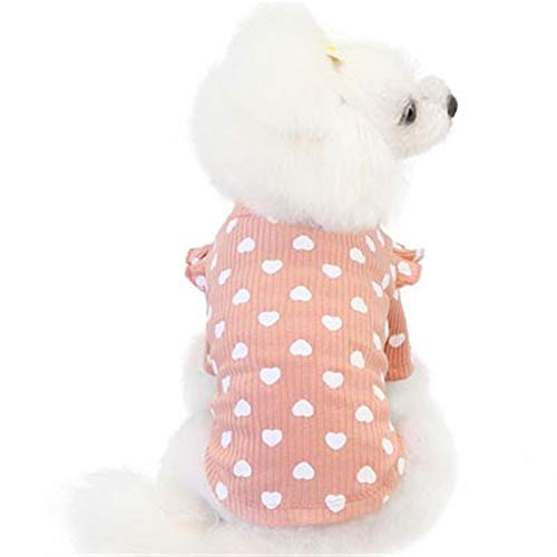 AOSUAI Rosa Beige Grau Baumwolle Haustier Kleidung Warm Hoodies T-Shirt Herzmuster O-Ausschnitt Spitze Kurzarm Pullover Sweatshirt für kleine Hunde Bequem (Farbe: Rosa, Größe: XXL) von AOSUAI
