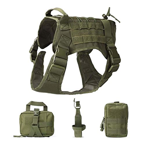Taktische Weste Tactical Service-Hund Modular Harness Arbeits Jagd Federn Weste mit Beutel Tasche und Wasserflasche Tragetasche Outdoor (Color : Green, Size : L.) von AOSUAI