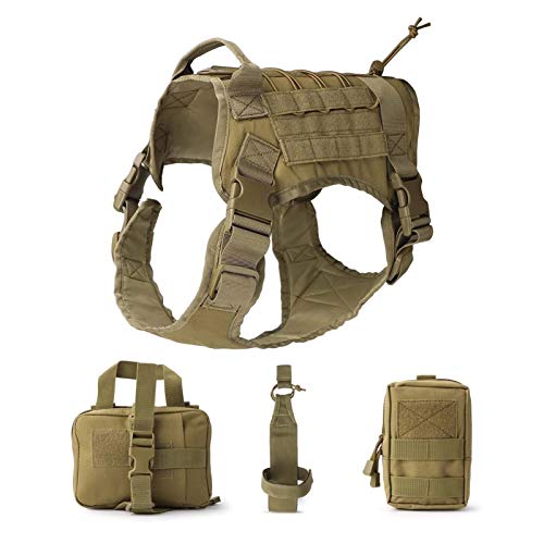 Taktische Weste Tactical Service-Hund Modular Harness Arbeits Jagd Federn Weste mit Beutel Tasche und Wasserflasche Tragetasche Outdoor (Color : Khaki, Size : XL.) von AOSUAI