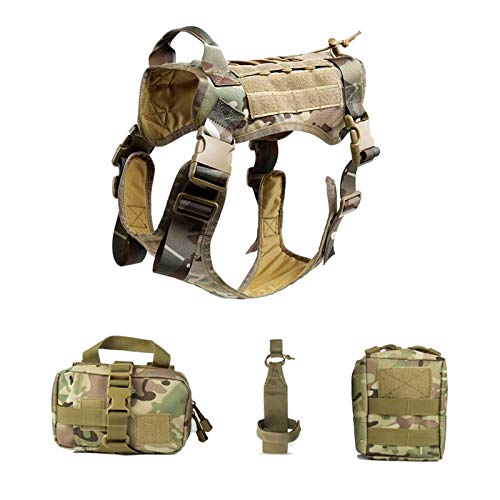 Taktische Weste Tactical Service-Hund Modular Harness Arbeits Jagd Federn Weste mit Beutel Tasche und Wasserflasche Tragetasche Outdoor (Color : MC Camo, Size : L.) von AOSUAI