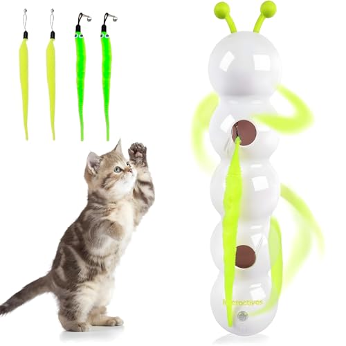 AOUZOVLI Interaktives Katzenspielzeug, Wuselwurm Katzenspielzeug, Wird mit 2 Seepferdchen-Ersatzköpfen Geliefert, Intelligente Sensortechnologie, Stimuliert den Jagdinstinkt der Katze (Weiß und Grün) von AOUZOVLI