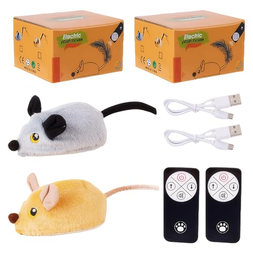 AOUZOVLI Katzenspielzeug Ferngesteuert 2 Stück Katzenspielzeug Maus Elektrisch,Elektrische Maus für Katzen,Ferngesteuerte Maus für Katzen für Katzen aum Laufen und Gegen Langeweile(Grau,Gelb) von AOUZOVLI