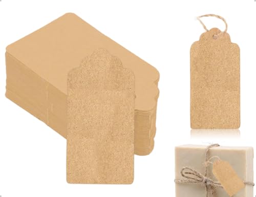 AOYEGIC 100 Stück Etiketten,Blanko Kraftpapier Anhänger,Papieranhänger,Etiketten zum Beschriften mit Juteschnur,verwendet für Taufe Hochzeitsdekoration & DIY-Projekte(Braun) von AOYEGIC
