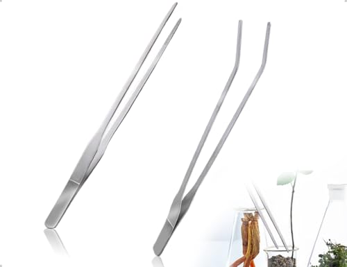 AOYEGIC 2 Stück Aquarium Pinzette,Edelstahl Lang Futterzange mit Gerade und Gebogen,Futterwerkzeug für Aquarium,verwendet für Wasserpflanze Gartenarbeiten(Silber) von AOYEGIC