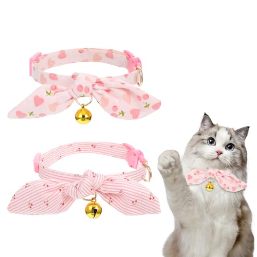 AOZUO 2 Stück Baumwoll Katzenhalsband, Verstellbar Blumendruck Katzenhalsband mit Abnehmbarer handgebundener Fliege, Niedlich Cat Collar für Kleine Haustiere Katzen Welpen von AOZUO