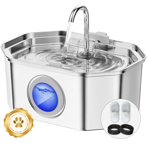 APAUK Katzenbrunnen - 3.2L Trinkbrunnen für Katze - Katzenbrunnen für Katzen Edelstahl - Transparentes Fenster - Hemisphärisches Design -35 -S M von APAUK