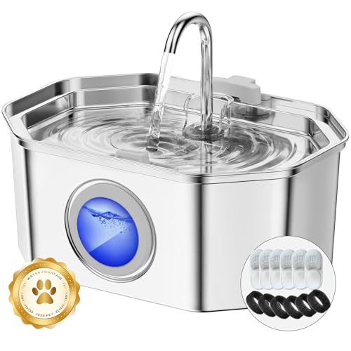 APAUK Katzenbrunnen - 3.2L Trinkbrunnen für Katze - Katzenbrunnen für Katzen Edelstahl - Transparentes Fenster - Hemisphärisches Design -35 -S M von APAUK