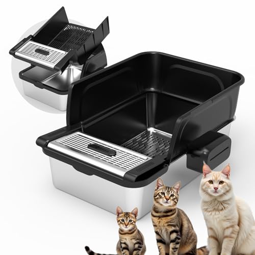 APETDOLA Edelstahl Katzenklo, Großes Katzenklo mit hohen Seiten, Leicht zu reinigendes Metall-Katzenklo, Abnehmbare Wände zur Verschüttungsprävention, Metall-Katzenklo APETDOLA Edelstahl Katzenklo, Großes Katzenklo mit hohen Seiten, Leicht zu reinigendes Metall-Katzenklo, Abnehmbare Wände zur Verschüttungsprävention, Metall-Katzenklo von APETDOLA