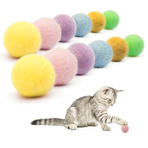 APKOL 12 Stück Filzbälle Katzen, Katzenspielzeug Ball,Natürliches Katzenbälle aus Filz,Katze Ball, Katzen Spielsachen aus 100% Wolle,Handgefertigt,Weich,Anschmiegsam,Geruchsneutral,6 Farben von APKOL