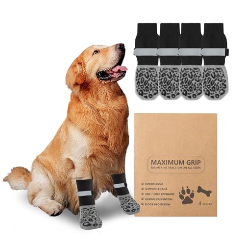 APKOL 2 Paar Doppelseitige Hundesocken Pfotenschutz Anti-Rutsch,Hundestoppersocken mit verstellbaren Riemen-Traktionskontrolle für Hartholzböden im Innenbereich, Hundeschuhe Pfotenschutz(Schwarz, XS) von APKOL