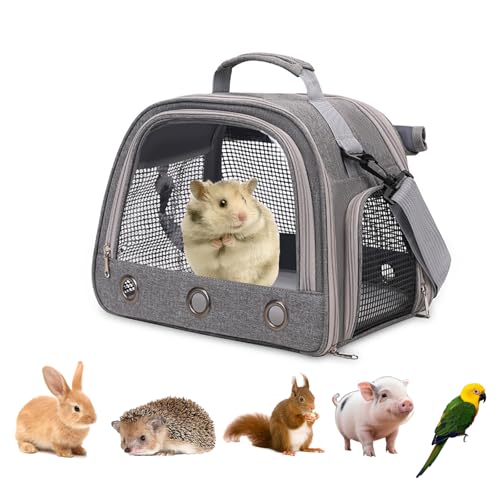 APKOL Kleine Haustier Tragetasche, Meerschweinchen Tragetasche Transportbox, Kaninchen Tragetasche, Kleintier Haustier Tragetasche für Hamster Igel Meerschweinchen und kleine Haustiere,Grey von APKOL