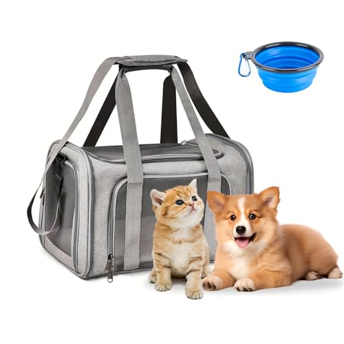APKOL Transporttasche Katze Hund,7kg Faltbare Transportbox Mittel Katze Hunde,45x30x30cm Katzentransportbox Hunde Katzen Transportboxen,katzentransporttasche, kleine Hundetransportbox,Grau,L von APKOL