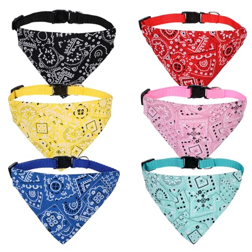 6 Stück Hunde Bandana Kopftücher, Katzenhalstuch, Süßes Hundehalstuch mit Halsband, Katzenhalsband mit Abnehmbarer, Katzenhalsband zum Binden, Einstellbare Hund Halstuch für Katzen Welpen Kleine Hunde von APLZGMG