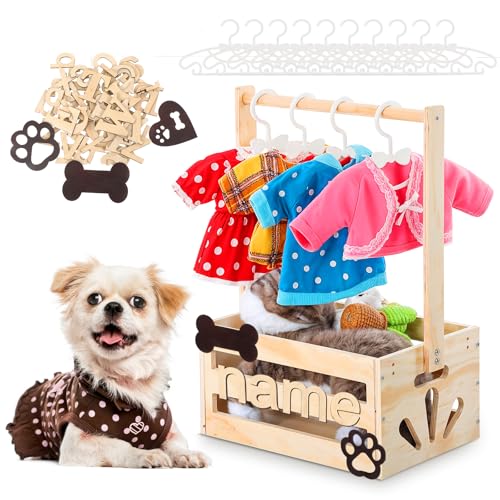 Haustier-Kleiderschrank aus Holz, Aufbewahrungsbox für Hundekleidung mit Aufhängestange, personalisierte Buchstaben, dekorative Teile, kleine Kleiderbügel, kompakte Größe, einfache Montage Haustier-Kleiderschrank aus Holz, Aufbewahrungsbox für Hundekleidung mit Aufhängestange, personalisierte Buchstaben, dekorative Teile, kleine Kleiderbügel, kompakte Größe, einfache Montage von APLZGMG