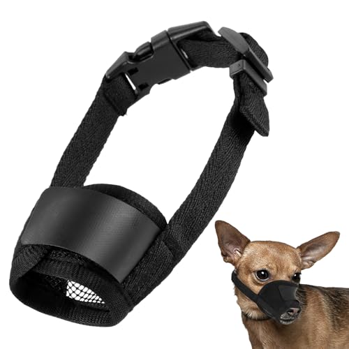 Netz-Hundemaulkörbe für kleine Hunde, atmungsaktiver Nylon-Maulkorb für kleine, mittelgroße und kurze Schnauze, Hunde, Welpenmaulkorb verhindert Beißen, verstellbare Hundemundabdeckung (S) von APLZGMG