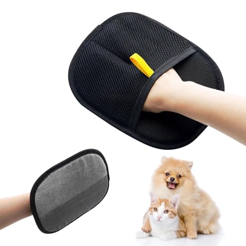 APODESS Fellmagnet Handschuh,2025 Neu Pet Hair Remover Glove Katzenpflegehandschuhe Wiederverwendbare Antistatische Handschuhe Doppelseitige für Reinigung Kleidung,Sofa (Schwarz 01) von APODESS