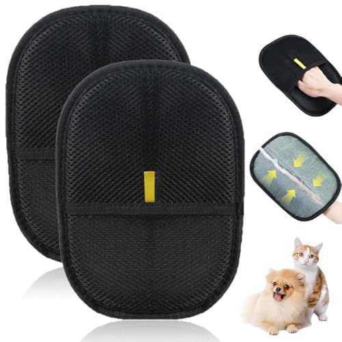 APODESS Fellmagnet Handschuh,2025 Neu Pet Hair Remover Gloves Fellmagnet Handschuhe Doppelseitig Wiederverwendbare Tierhaarentferner Handschuhe für Kleidung,Sofa,Teppich (01Schwarz,2Pcs) von APODESS