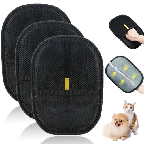 APODESS Fellmagnet Handschuh,2025 Neu Pet Hair Remover Gloves Fellmagnet Handschuhe Doppelseitig Wiederverwendbare Tierhaarentferner Handschuhe für Kleidung,Sofa,Teppich (01Schwarz,3Pcs) von APODESS