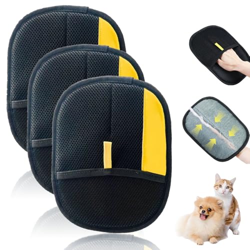 APODESS Fellmagnet Handschuh,2025 Neu Pet Hair Remover Gloves Fellmagnet Handschuhe Doppelseitig Wiederverwendbare Tierhaarentferner Handschuhe für Kleidung,Sofa,Teppich (02Schwarz,3Pcs) von APODESS