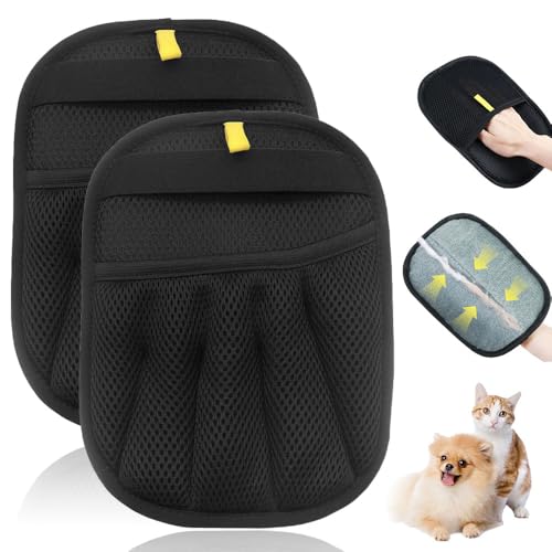 APODESS Fellmagnet Handschuh,2025 Neu Pet Hair Remover Gloves Fellmagnet Handschuhe Doppelseitig Wiederverwendbare Tierhaarentferner Handschuhe für Kleidung,Sofa,Teppich (03Schwarz,2Pcs) von APODESS
