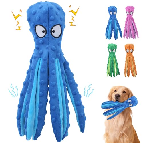 APODESS Hundespielzeug Quietschen,2025 Neu Oktopus Plüschspielzeug Interaktives Hundespielzeug Quietschende Spielzeug für Kleiner und mittlerer Hund (Blau) von APODESS