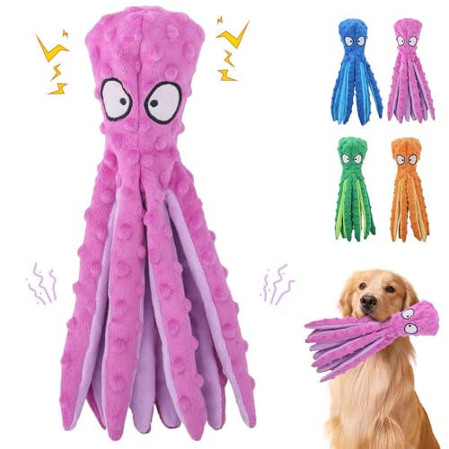 APODESS Hundespielzeug Quietschen,2025 Neu Oktopus Plüschspielzeug Interaktives Hundespielzeug Quietschende Spielzeug für Kleiner und mittlerer Hund (Lila) von APODESS