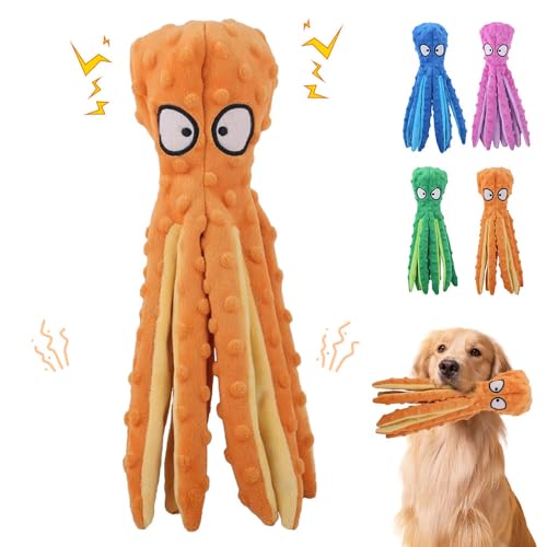 APODESS Hundespielzeug Quietschen,2025 Neu Oktopus Plüschspielzeug Interaktives Hundespielzeug Quietschende Spielzeug für Kleiner und mittlerer Hund (Orange) von APODESS