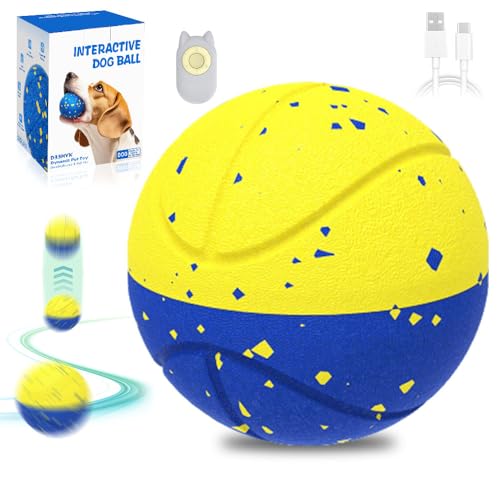 APODESS Interaktiver Hundeball, 2025 Neu Springender Aktivierungsball für Hunde Elektrisch Dog Ball Interaktives Hundespielzeug Ball mit USB für Hunde (Blau-Gelb) von APODESS
