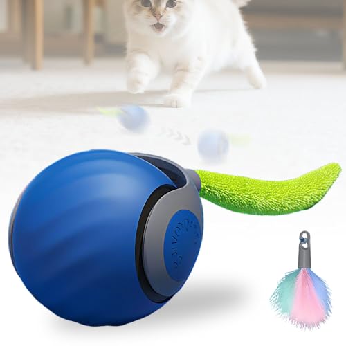 APODESS Interaktives Katzenspielzeug, 2025 Neu Katzenspielzeug Selbstbeschäftigung Katzenbälle Automatischer Roll Ball mit Tail Interaktives Katzenspielzeug für Katzen Indoor (Blau) von APODESS