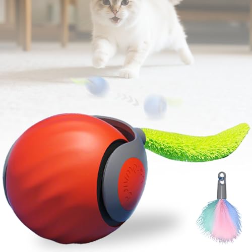 APODESS Interaktives Katzenspielzeug, 2025 Neu Katzenspielzeug Selbstbeschäftigung Katzenbälle Automatischer Roll Ball mit Tail Interaktives Katzenspielzeug für Katzen Indoor (Orange) von APODESS