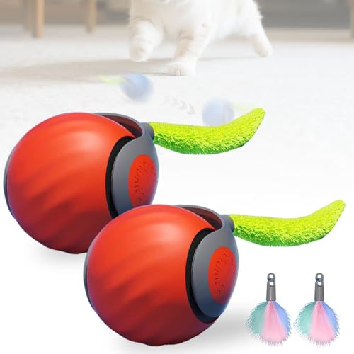 APODESS Interaktives Katzenspielzeug, 2025 Neu Katzenspielzeug Selbstbeschäftigung Katzenbälle Automatischer Roll Ball mit Tail Interaktives Katzenspielzeug für Katzen Indoor (Orange,2 Stück) von APODESS
