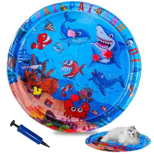 APODESS Katzen Spielmatte Wasser,Sensorische Wassermatte Katzen Kratzfest Wasserspielmatte Sommer Cool Aufblasbare Wassersensor Spielmatte,Interaktives Wassermatte für Katzen Hunde von APODESS