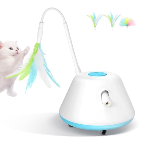 APODESS Katzenspielzeug Selbstbeschäftigung,2025 Neu 3 in 1 Elektrische Interaktives Katzenspielzeug und Federspielzeug,Katzen Spielzeug mit USB für Hauskatzen (Blau) von APODESS