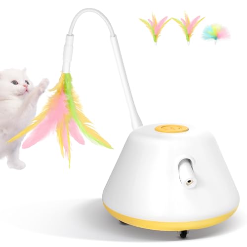 APODESS Katzenspielzeug Selbstbeschäftigung,2025 Neu 3 in 1 Elektrische Interaktives Katzenspielzeug und Federspielzeug,Katzen Spielzeug mit USB für Hauskatzen (Gelb) von APODESS