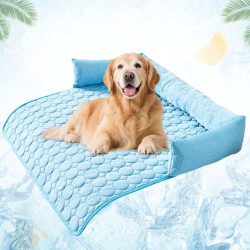 APODESS Kühlendes Sofabett, 2025 Neu Kühlendes Hundebett Kühlmatte Hund Kühlmatte für Hunde Selbstkühlende Matte Sommer Hundebetten für Sofa, Boden, Auto (Blau, 90 * 90cm) von APODESS