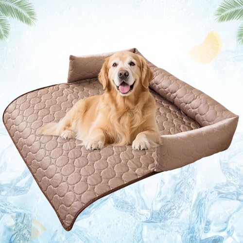 APODESS Kühlendes Sofabett, 2025 Neu Kühlendes Hundebett Kühlmatte Hund Kühlmatte für Hunde Selbstkühlende Matte Sommer Hundebetten für Sofa, Boden, Auto (Braun, 90 * 90cm) von APODESS
