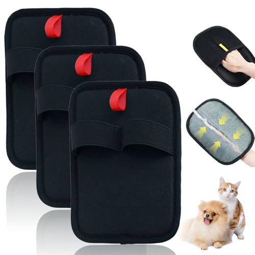 APODESS Tierhaarentferner Handschuhe,2025 Neu Pet Hair Remover Gloves Fellmagnet Handschuhe Doppelseitig Wiederverwendbare Fellpflege Handschuhe für Kleidung,Sofa,Teppich (Schwarz,3Pcs) von APODESS