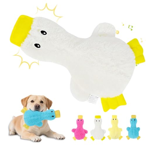 Anti Stress Ente für Hund,2025 Neu Anti Stress Ente Hundespielzeug Quietschspielzeug Hund Kuscheltier Interaktives Hundespielzeug Unzerstörbar für Kleine, Mittlere, Große Hunde (06 Weiß) von APODESS