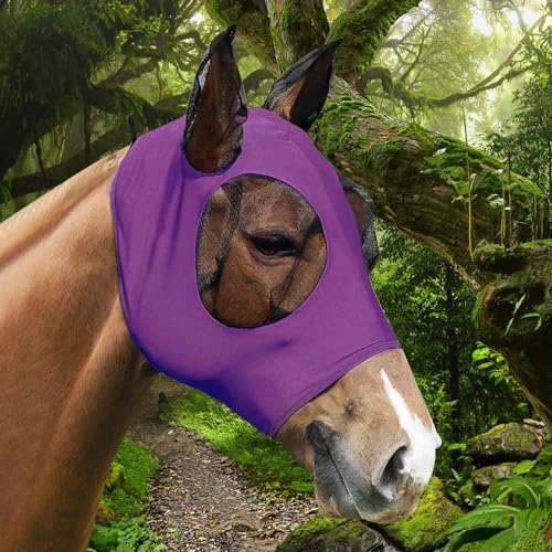 APOMOONS Fliegenmaske Pferd UV Schutz, Super Comfort Stretchy Pferdefliegenmaske mit Ohrenschutz, Fliegenhaube Pferde Fliegenmaske Horse Fly Mask, Fliegenmaske Shetty Large Eye Space (Lila) von APOMOONS
