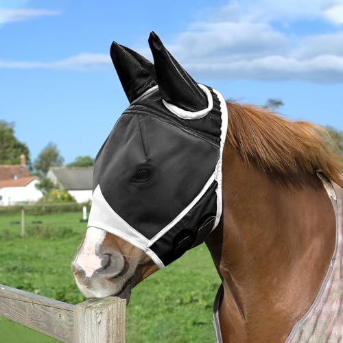 APOMOONS Fliegenmaske Pferd UV Schutz, Super Comfort Stretchy Pferdefliegenmaske mit Ohrenschutz, Fliegenhaube Pferde Fliegenmaske Horse Fly Mask, Fliegenmaske Shetty Large Eye Space (M, Schwarz Weiß) APOMOONS Fliegenmaske Pferd UV Schutz, Super Comfort Stretchy Pferdefliegenmaske mit Ohrenschutz, Fliegenhaube Pferde Fliegenmaske Horse Fly Mask, Fliegenmaske Shetty Large Eye Space (M, Schwarz Weiß) von APOMOONS