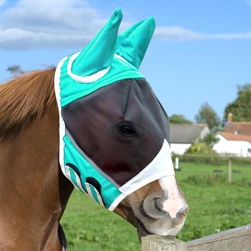 APOMOONS Fliegenmaske Pferd UV Schutz, Super Comfort Stretchy Pferdefliegenmaske mit Ohrenschutz, Fliegenhaube Pferde Fliegenmaske Horse Fly Mask, Fliegenmaske Shetty Large Eye Space (L) von APOMOONS