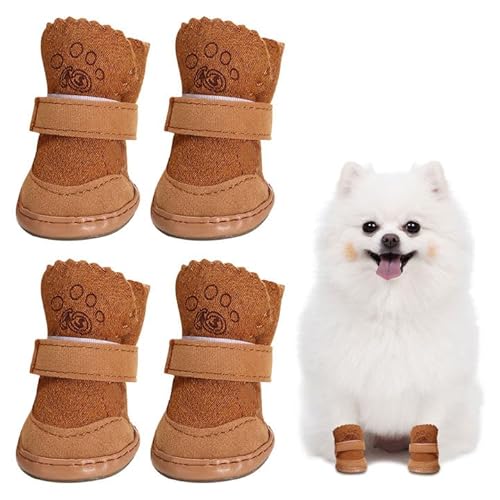 Hunde Schuhe Outdoor, 4 Stücke Hundeschuhe Kleine Hunde, Welpen-Stiefel, Schneestiefel für Haustiere, Hundeschuhe Winter Pfotenschutz Hund Plüsch Hundestiefel rutschfeste warme für Kleine Hunde Katzen von APOMOONS