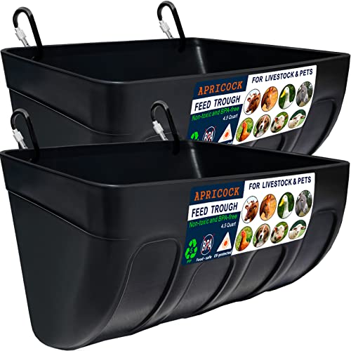2 Stück Futtertrog und Bewässerungseimer mit Clips, für Ziegenente, Schaf, Katzen, Hunde, Ferkel, Pferd, Huhn, Hirsch, Gans, Ziegenfutterspender, 4,5 Quart (Aussehen, Patentprodukt) (schwarz) von APRICOCK