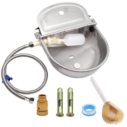 Automatischer Tier-Trinkwassernapf mit Schwimmerventil und Ablaufloch, 304 Edelstahl, Wasserschlauch, 1,9 cm Adapter, Schwimmerventile, Befestigungsschrauben (1 Set) von APlayfulBee