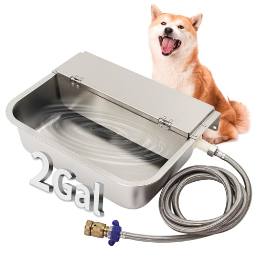 Automatischer Wasserspender für Hunde, 6,4 l, Edelstahl, Auto-Bewässerungsnapf für Kleintiere, Hunde, Huhn, Pferd, Kalb, Ziege, mit Drainagesystem, Schwimmerventil, Schlauch und 1,9 cm Automatischer Wasserspender für Hunde, 6,4 l, Edelstahl, Auto-Bewässerungsnapf für Kleintiere, Hunde, Huhn, Pferd, Kalb, Ziege, mit Drainagesystem, Schwimmerventil, Schlauch und 1,9 cm von APlayfulBee