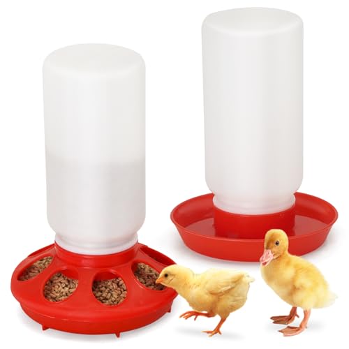Hühnerfutterstation und Bewässerungs-Set, automatisches Baby-Küken-Starter-Set mit 1 l Futterspender und 1 l Kükenbewässerung, kein Abfall, Geflügelstall, Zubehör für Küken, Wachteln und Enten (Rot Hühnerfutterstation und Bewässerungs-Set, automatisches Baby-Küken-Starter-Set mit 1 l Futterspender und 1 l Kükenbewässerung, kein Abfall, Geflügelstall, Zubehör für Küken, Wachteln und Enten (Rot von APlayfulBee